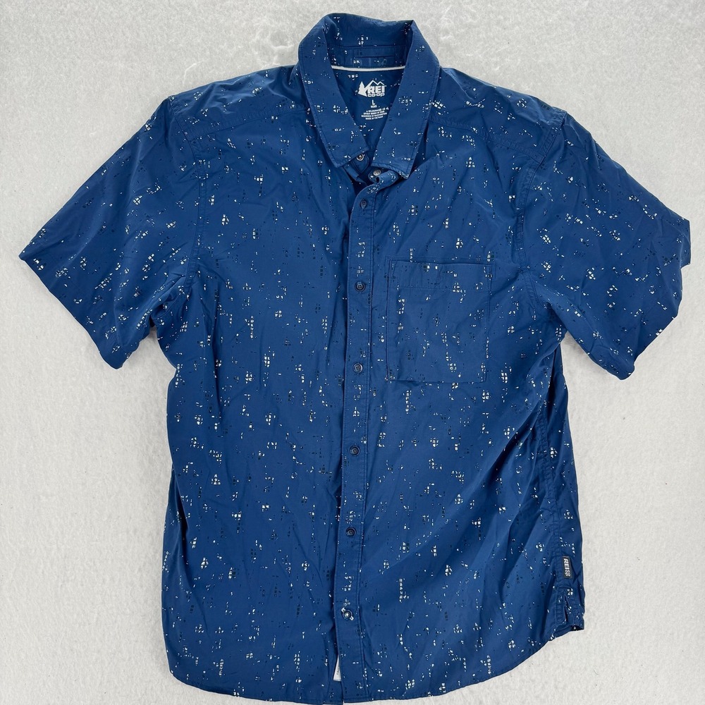 REI Co-op - Button Down Shirt Short Sleeve Abstract Print - Blue - L - Mens